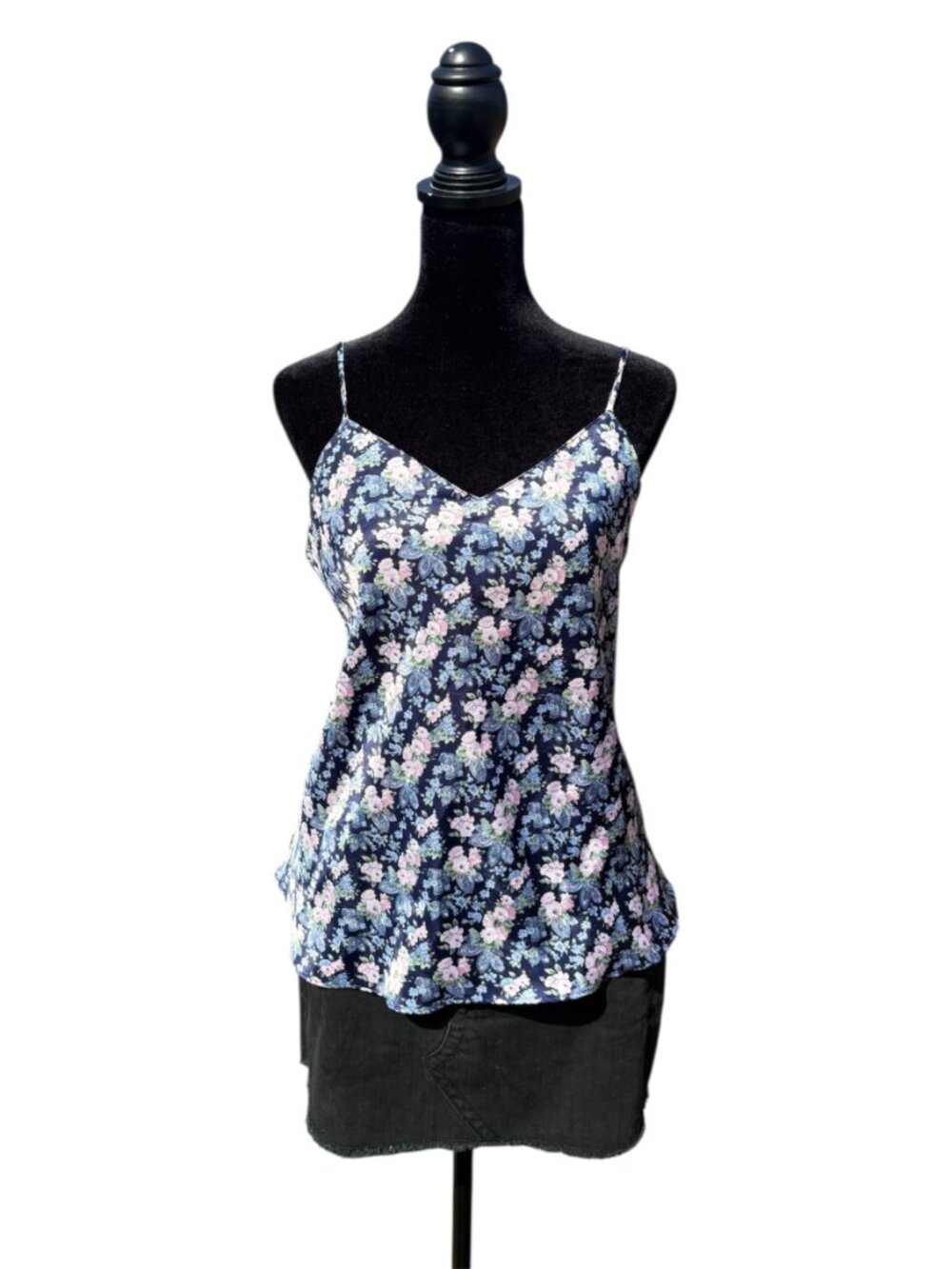 Vintage satin cami floral print spaghetti strap tank top Y2k 90's 2000s v-neck